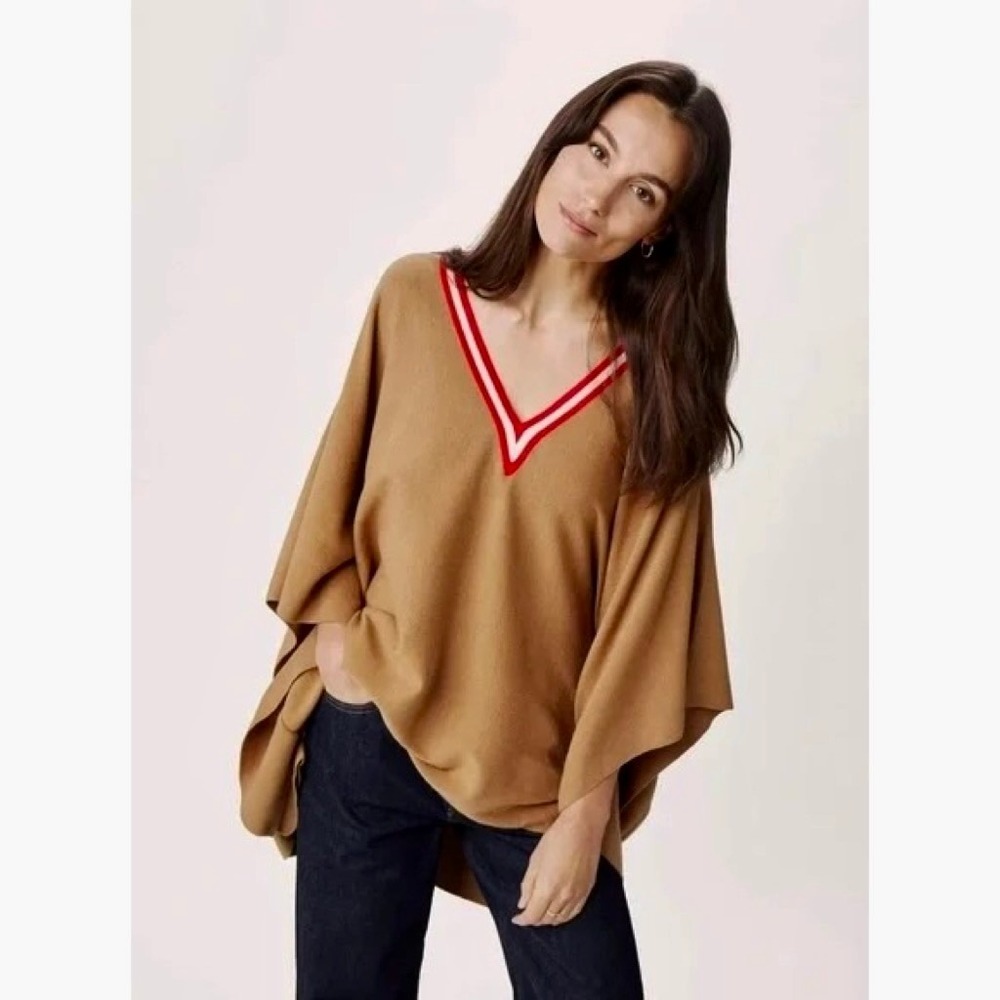MERSEA‎ Anywhere V Neck Poncho Birch Brown Red Stripe Mer Sea One Size OS